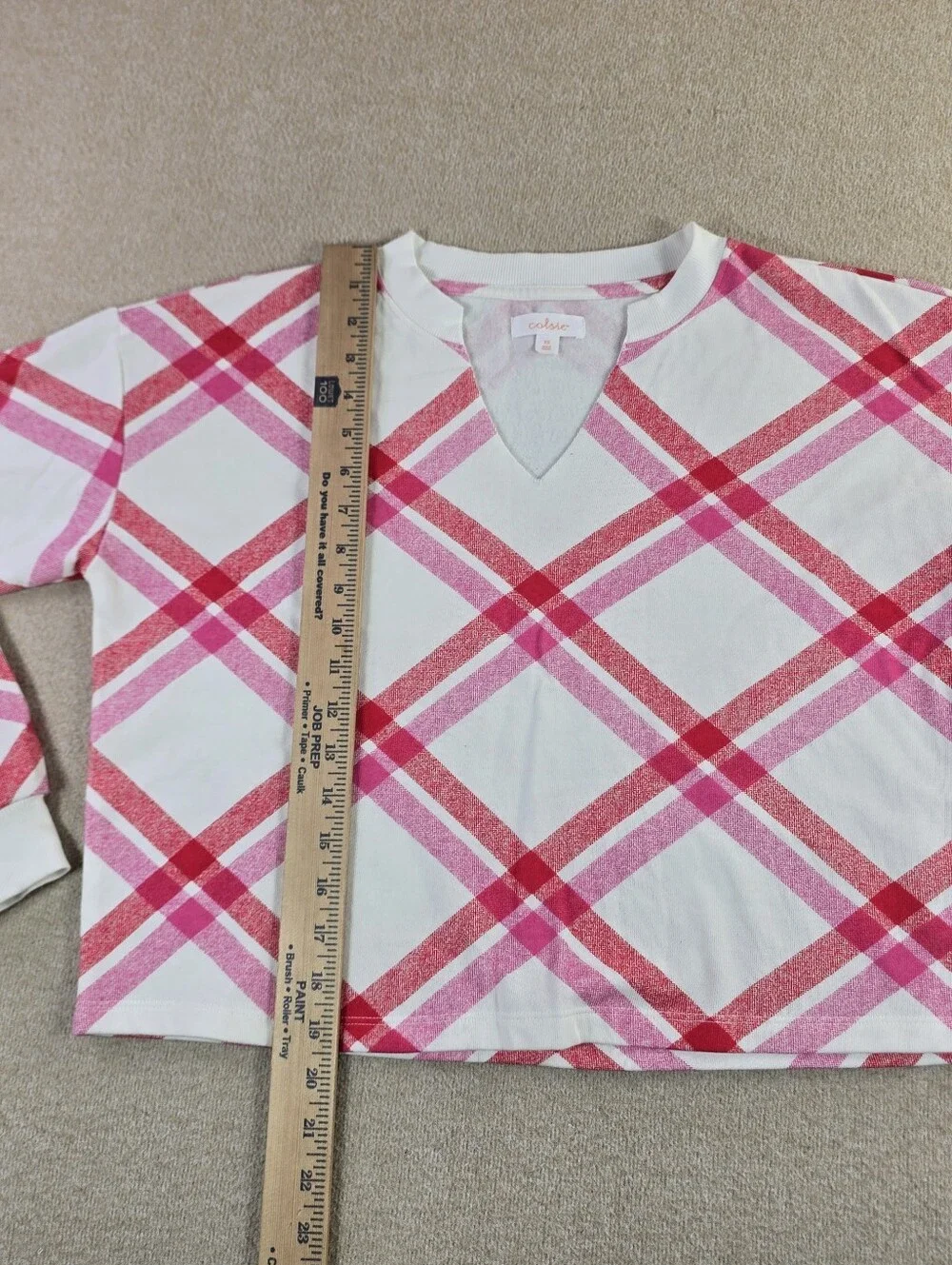 Colsie Womens XS Pink Plaid Pullover Sweatshirt V Neck Long Sleeve NWT - Picture 5 of 7